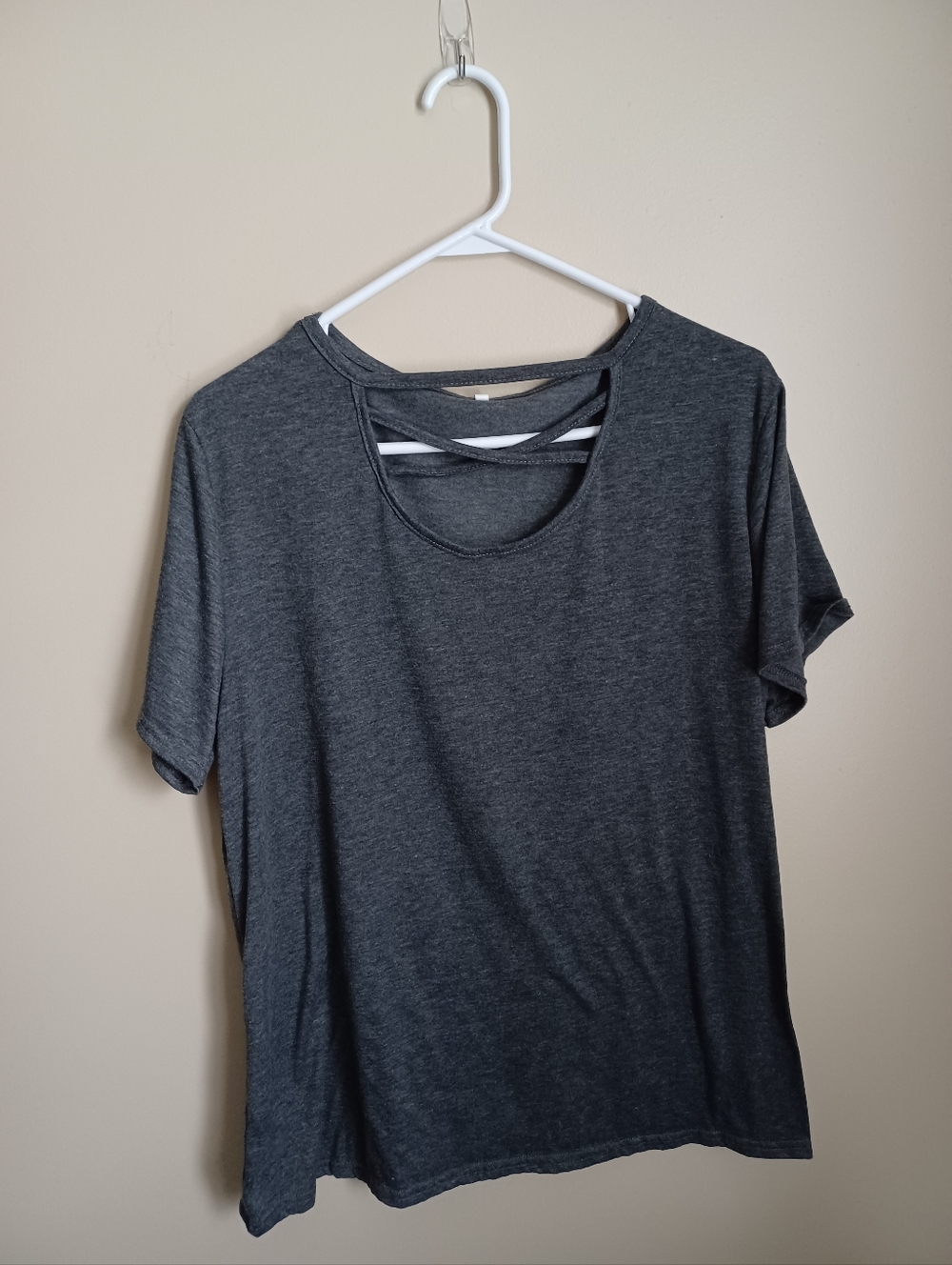 Women's Size XXL Dark‎ Gray Cotton Spandex Short Sleeve T-Shirt Top